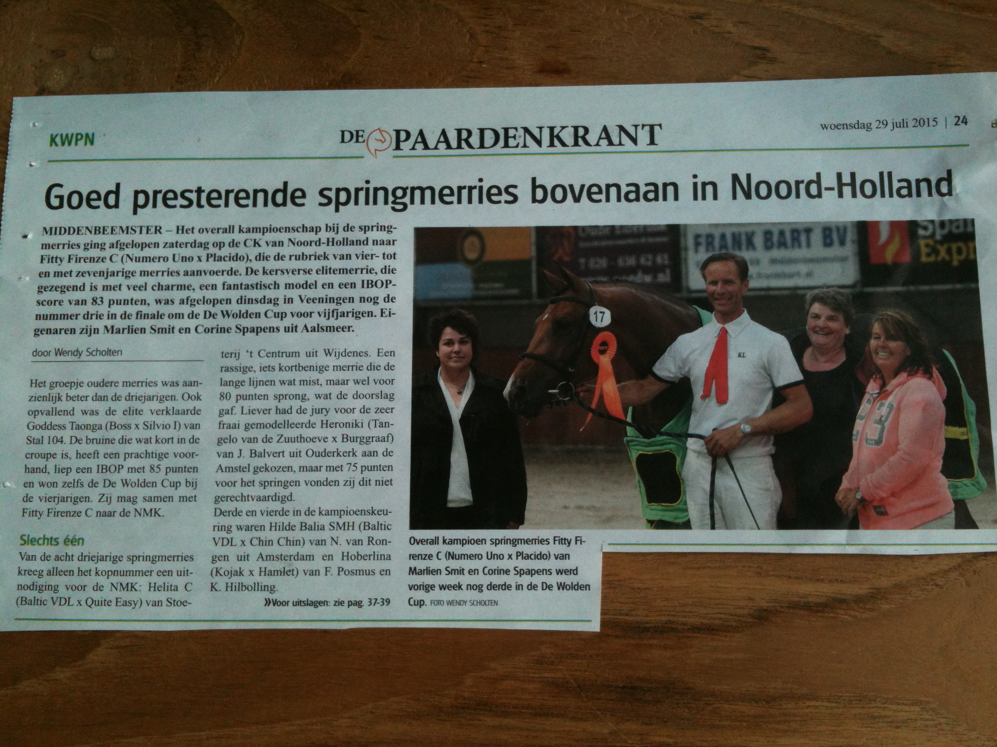 A Publication In The Newspaper Fitty Firenze Champion Of Ck Noord